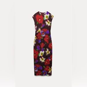 Zara Floral Wrinkle Effect Midi Dress
